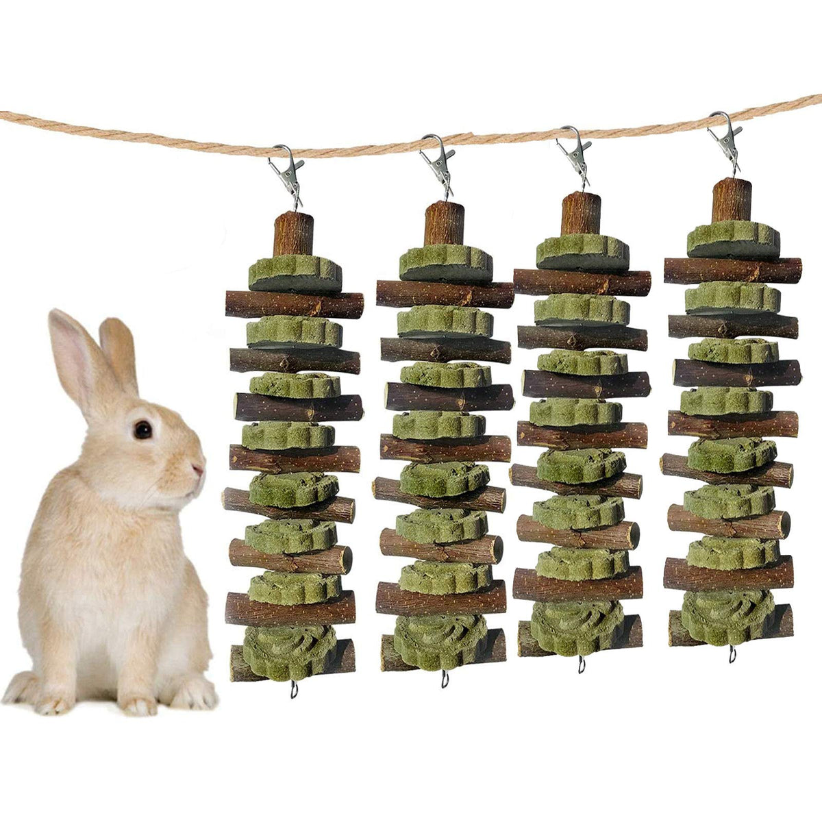 Kathson bunny chew toy with fruitwood stick promotes dental wear and natural chewing