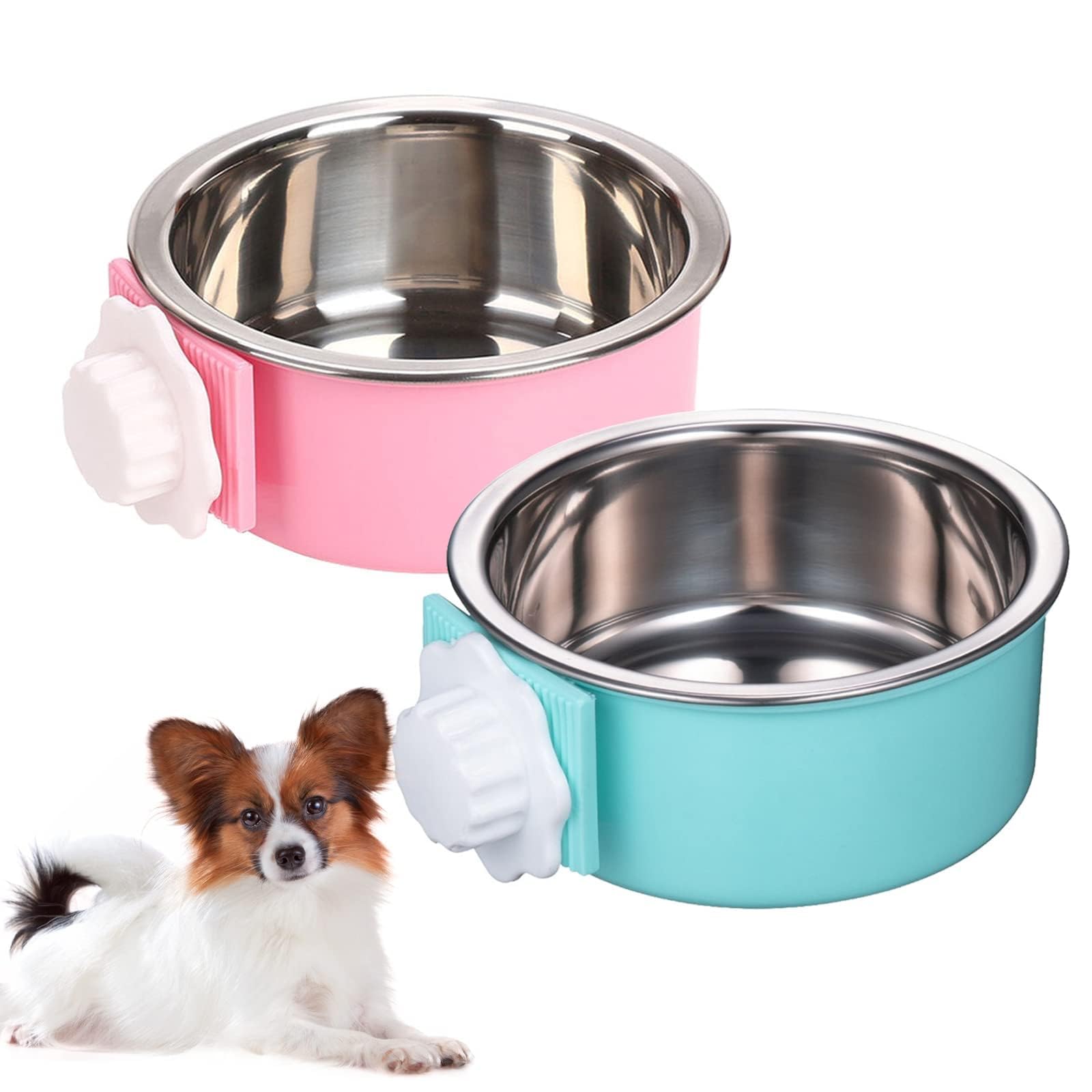 Kathson crate dog bowl blue, removable stainless steel for easy cage feeding.