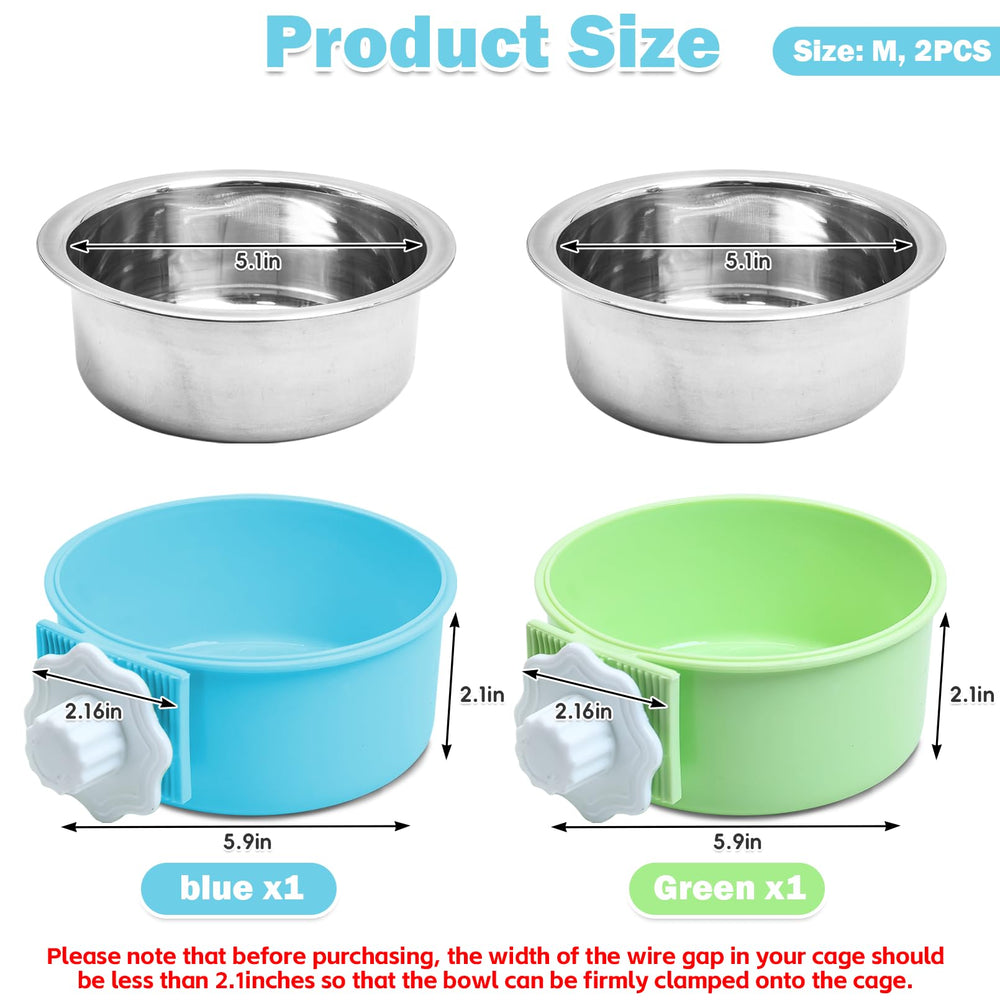 Kathson crate dog bowl green hanging emphasizes durable stainless steel interior and mess-free feeding.