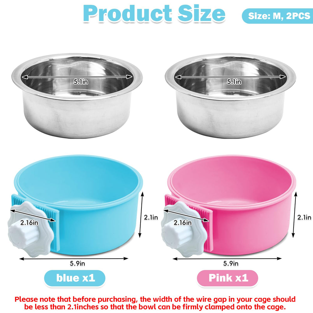 Kathson crate dog bowl pink, dual bowl set for food and water.