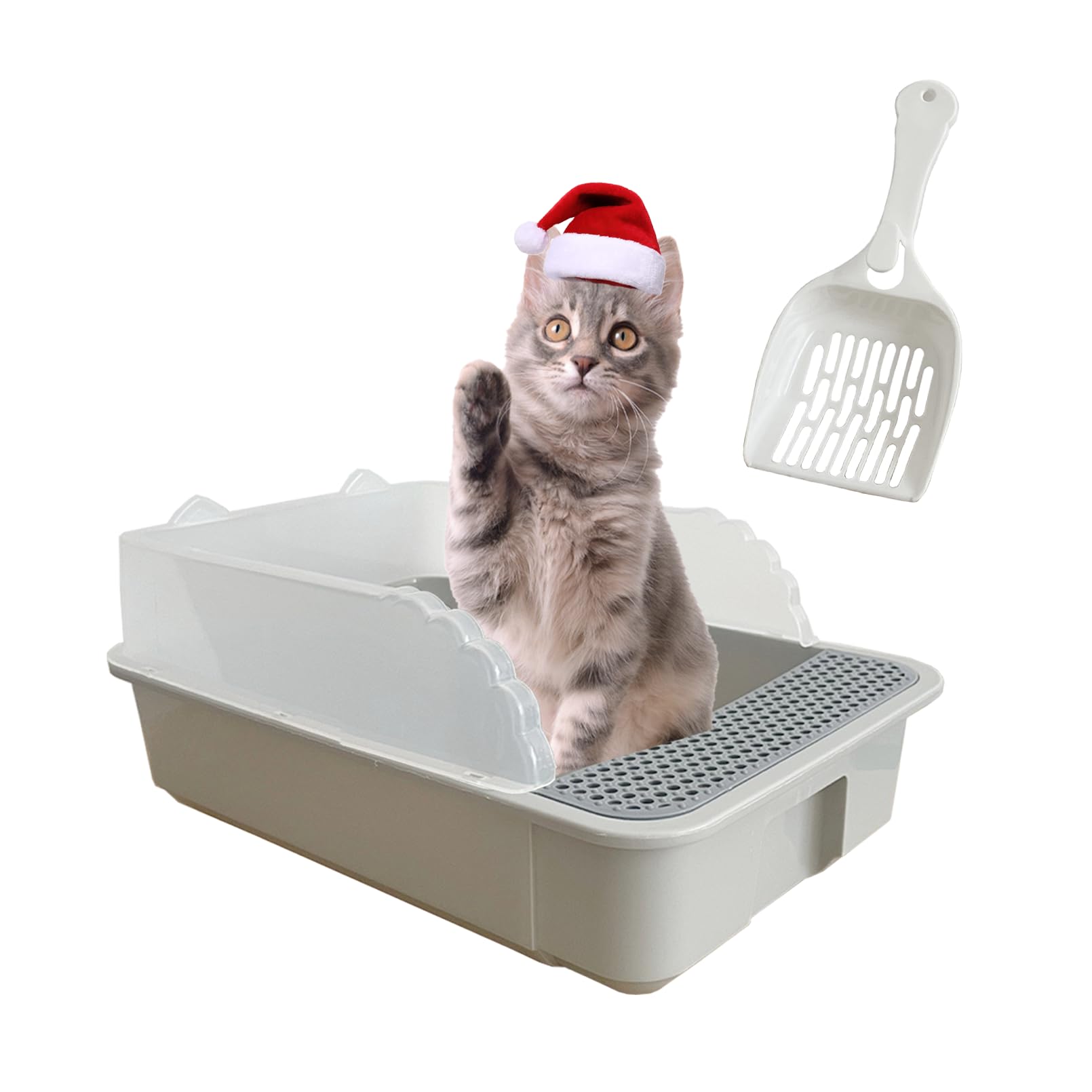 Kathson easy-clean durable kitten litter box grey for small spaces