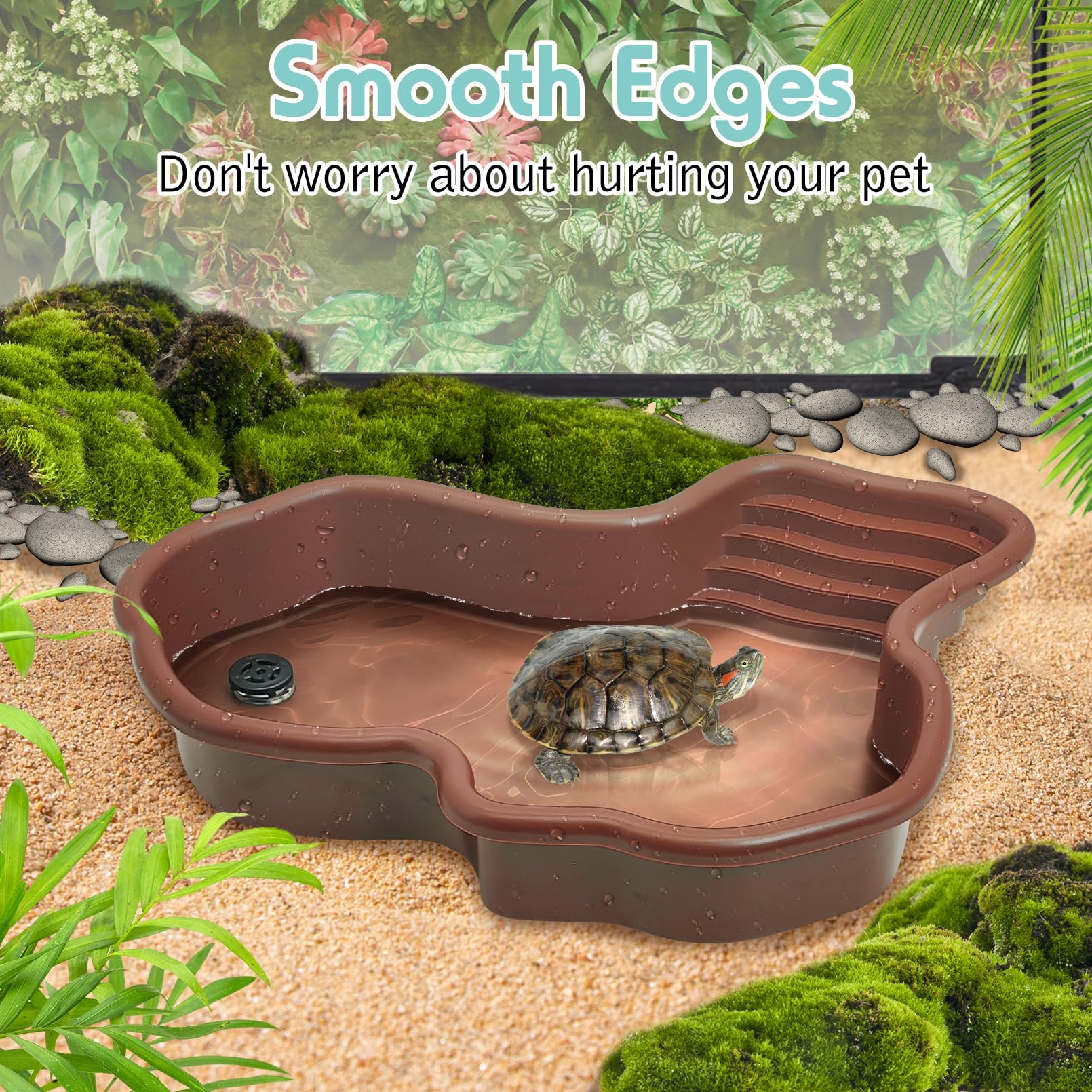 Kathson easy-clean reptile bowl with smooth surface dries quickly.