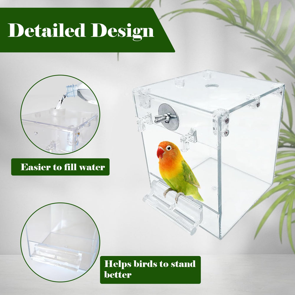 Kathson easy-install bird bath box mounted outside the cage with metal hooks