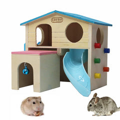 Kathson hamster house blue front view demonstrates compact size for small pets