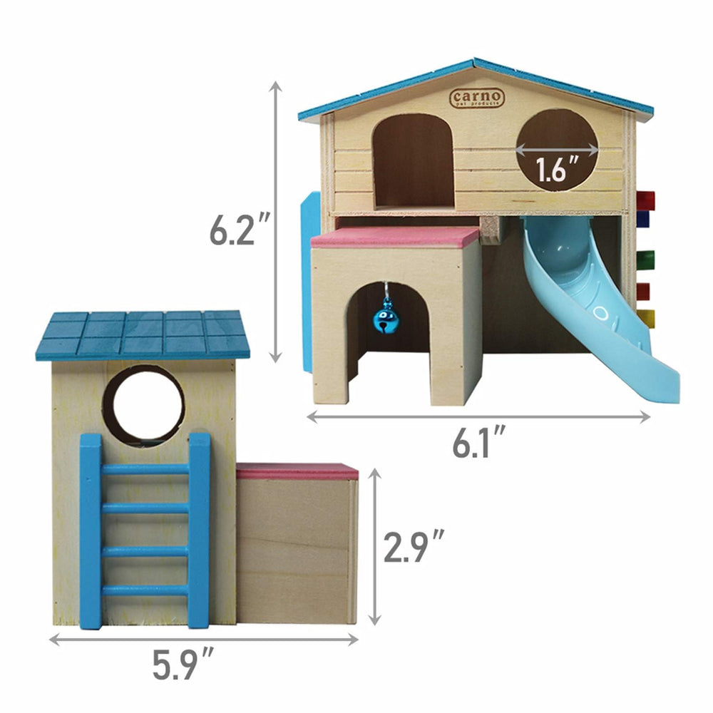 Kathson hamster house blue side view highlights sturdy wooden construction and cozy hideout