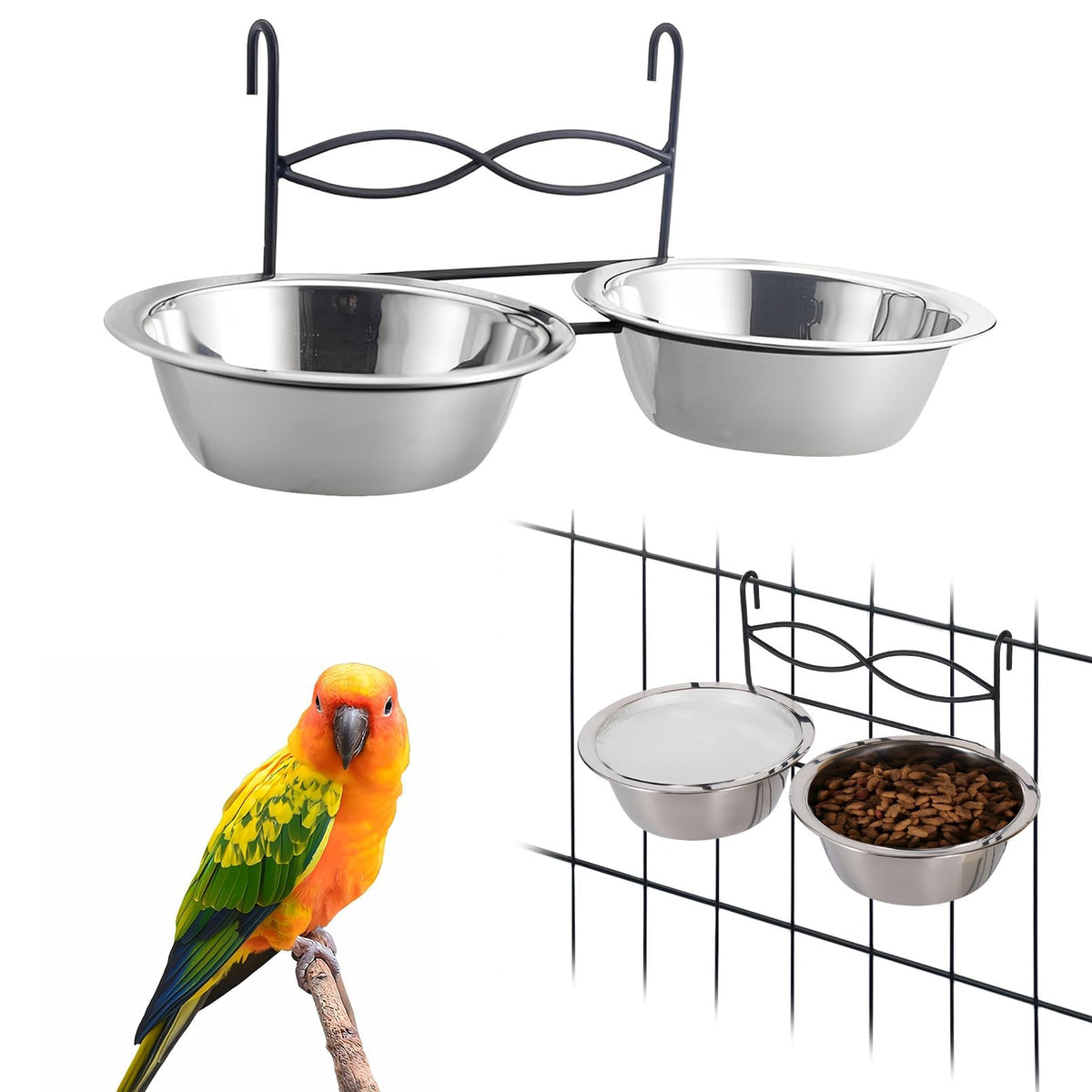 Kathson hanging bird bowls mounted on cage for easy feeding