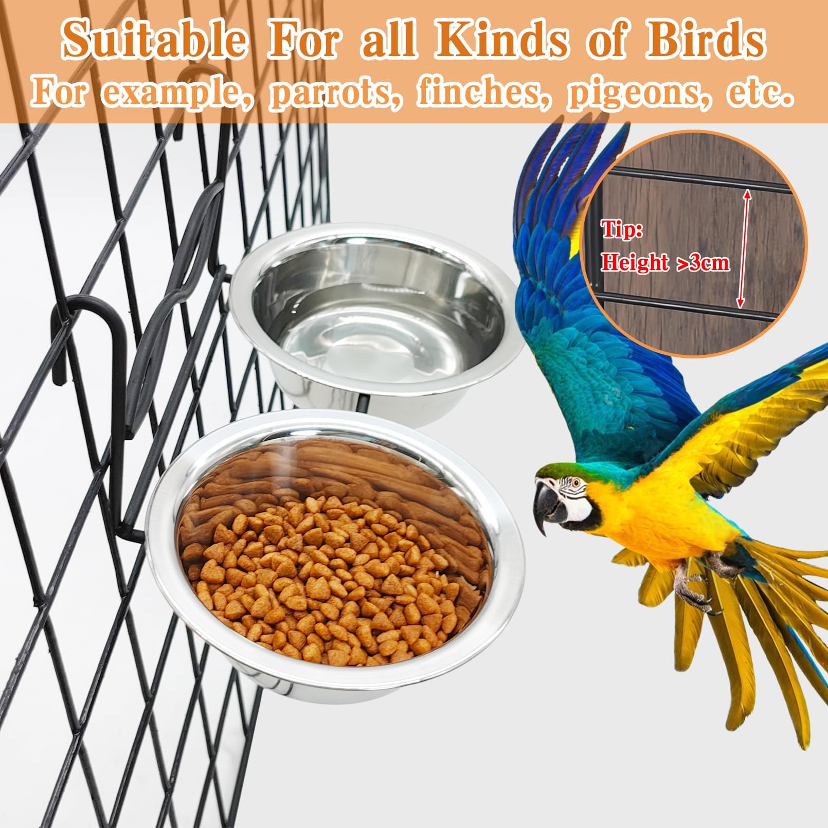 Kathson metal bracket hanger keeps bowls secure on cage