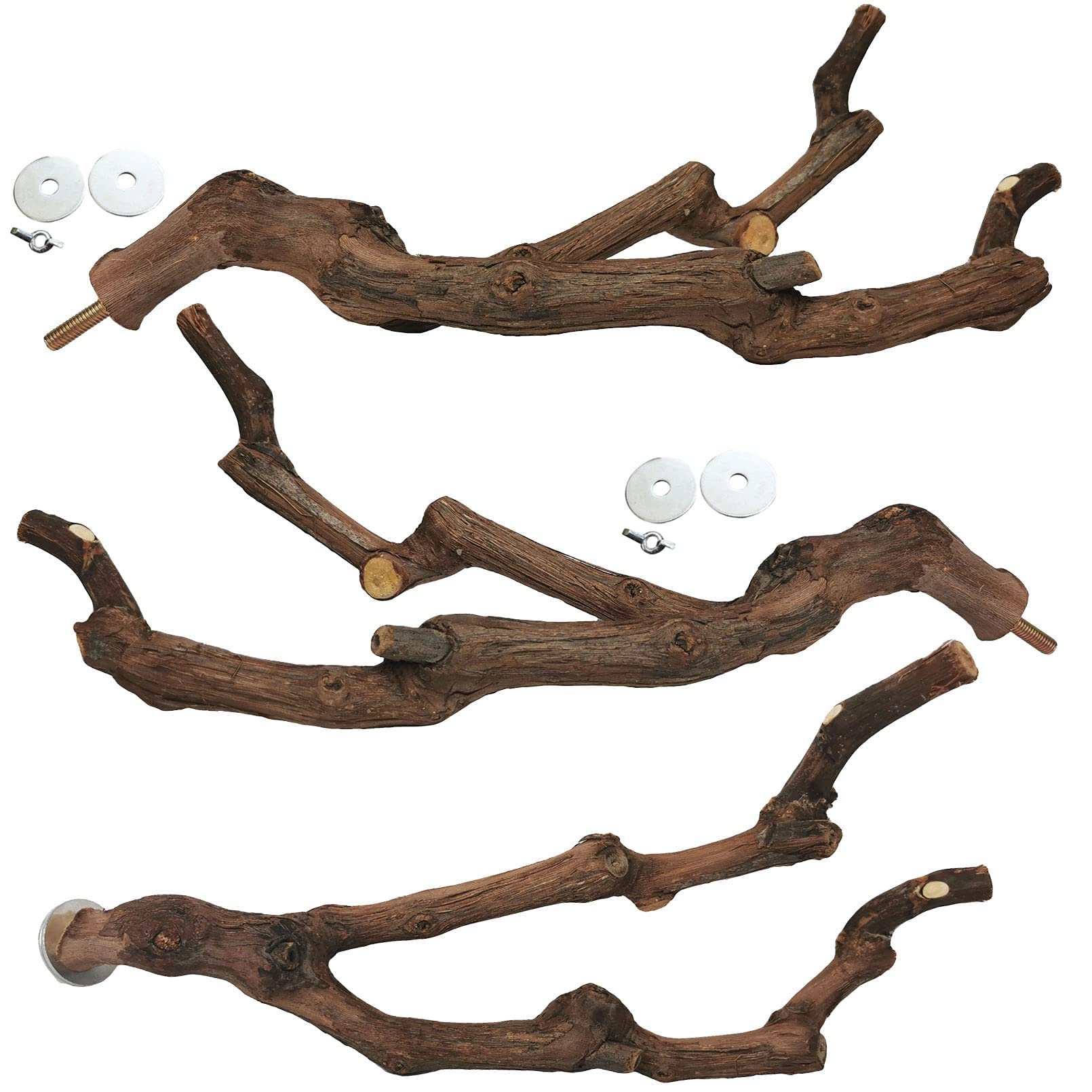 Kathson parrot perch grapevine branch textured grip for secure footing.
