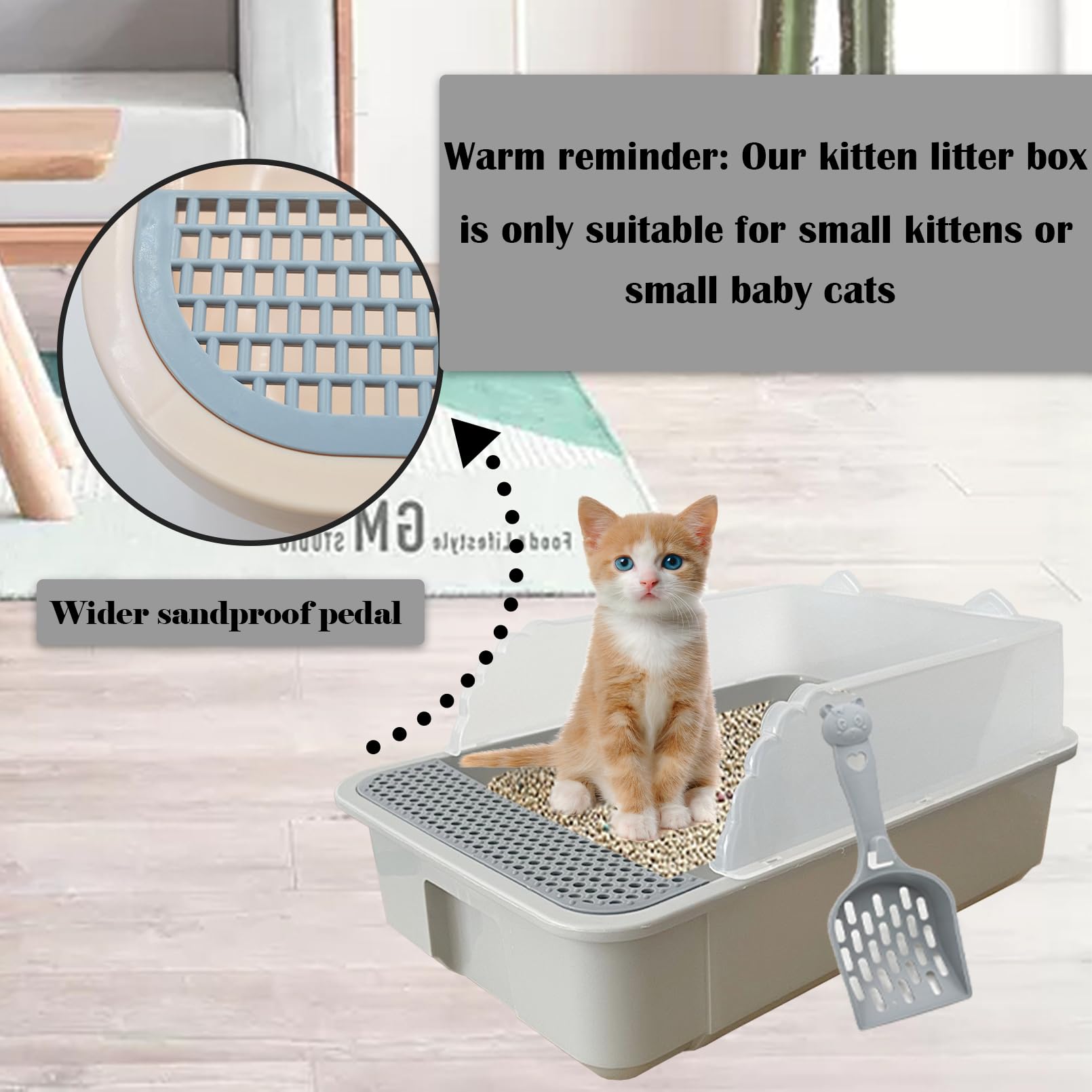 Kathson odorless PP material kitten litter pan grey safe-use benefit