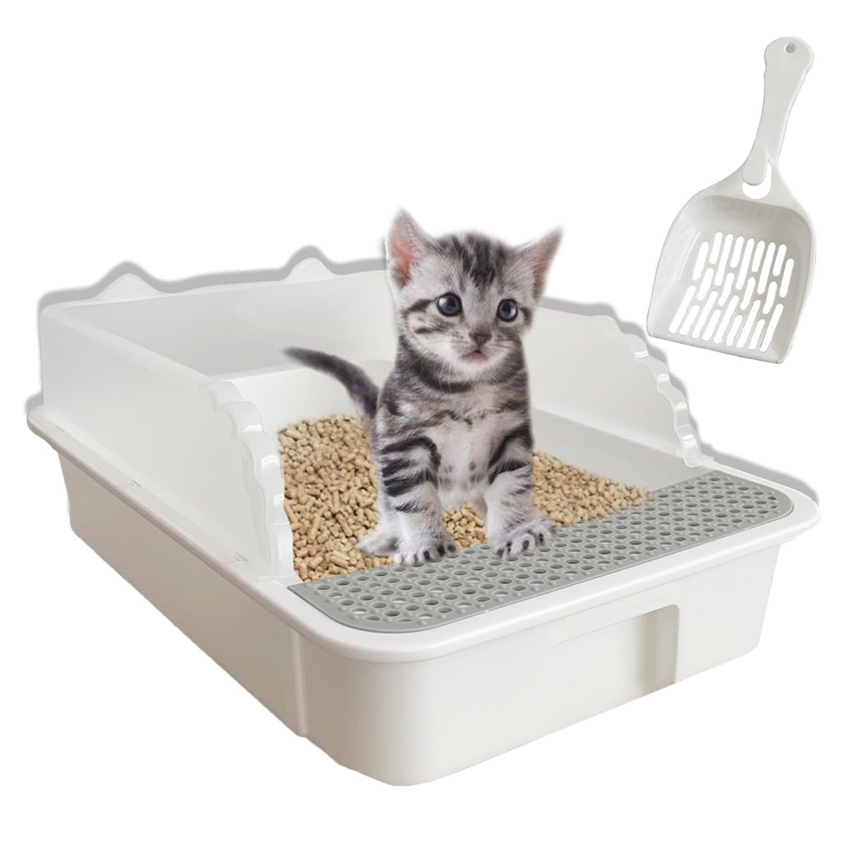 Kathson open cat litter box high side front view reduces splash and spills