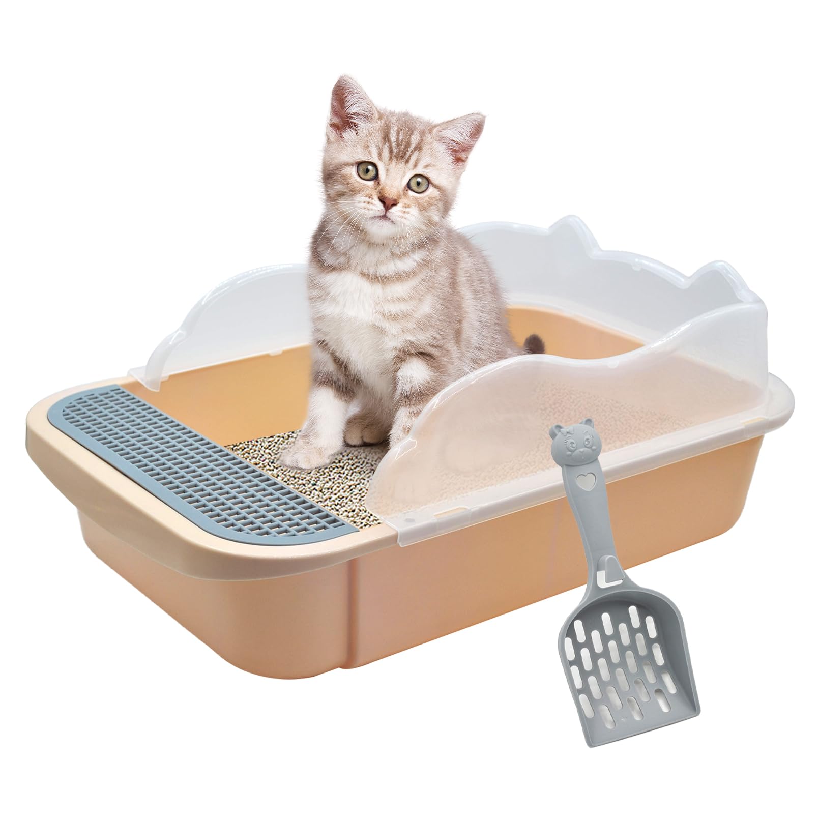 Kathson Open Cat Litter Box Khaki open-top design supports easy access and monitoring.
