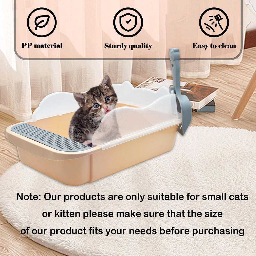 Kathson Open Cat Litter Box Khaki removable scoop included for fast cleanup.