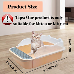 Kathson Open Cat Litter Box Khaki top view reveals open design for quick checks.
