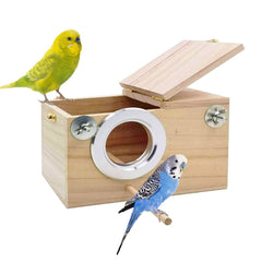 Kathson parakeet nest box front view supports natural nesting in compact space.