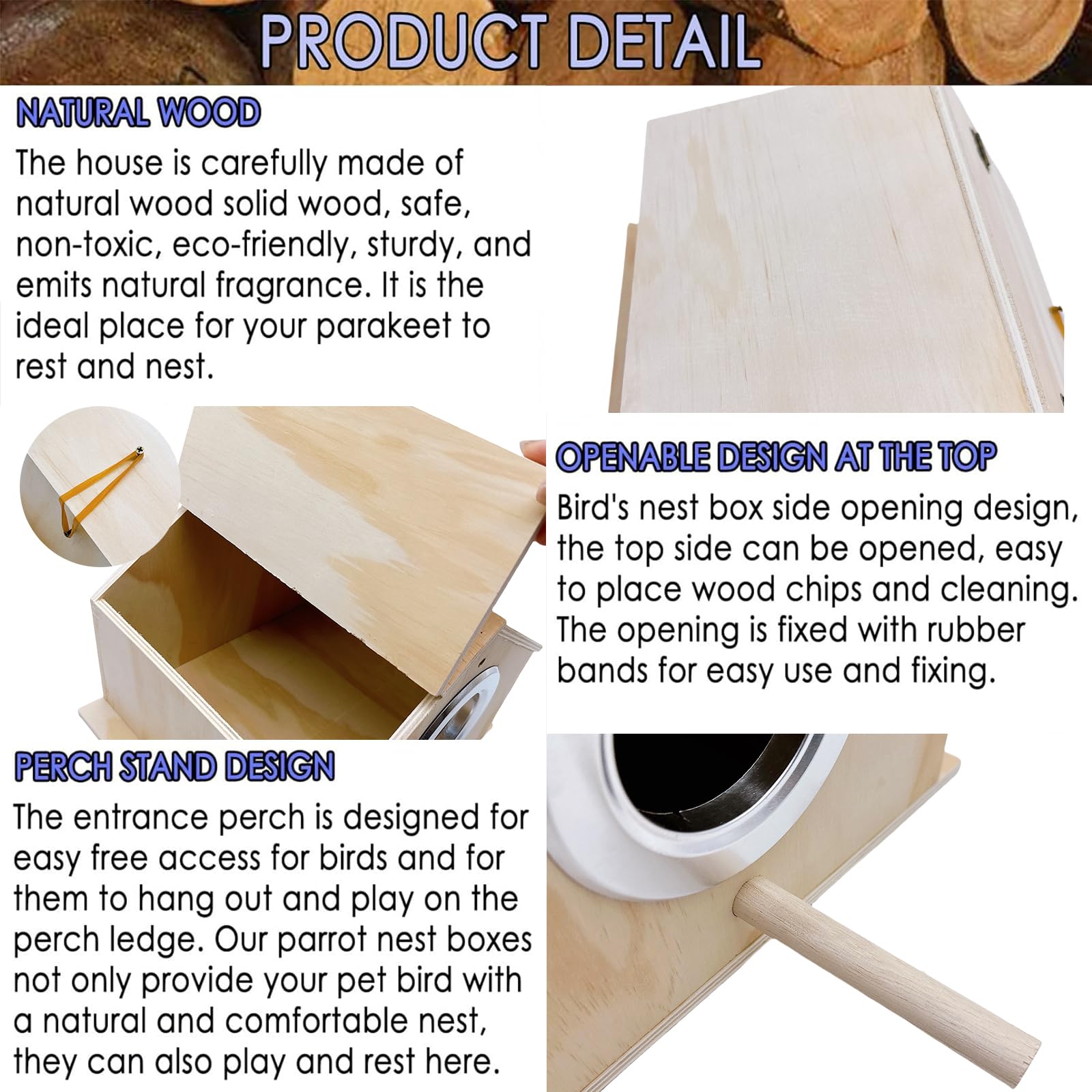 Kathson parakeet nest box hole detail with burr-free edges for bird safety