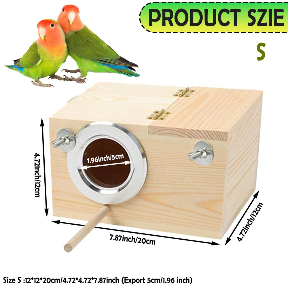 Kathson nest box perch design accommodates parrot habits on shelves.