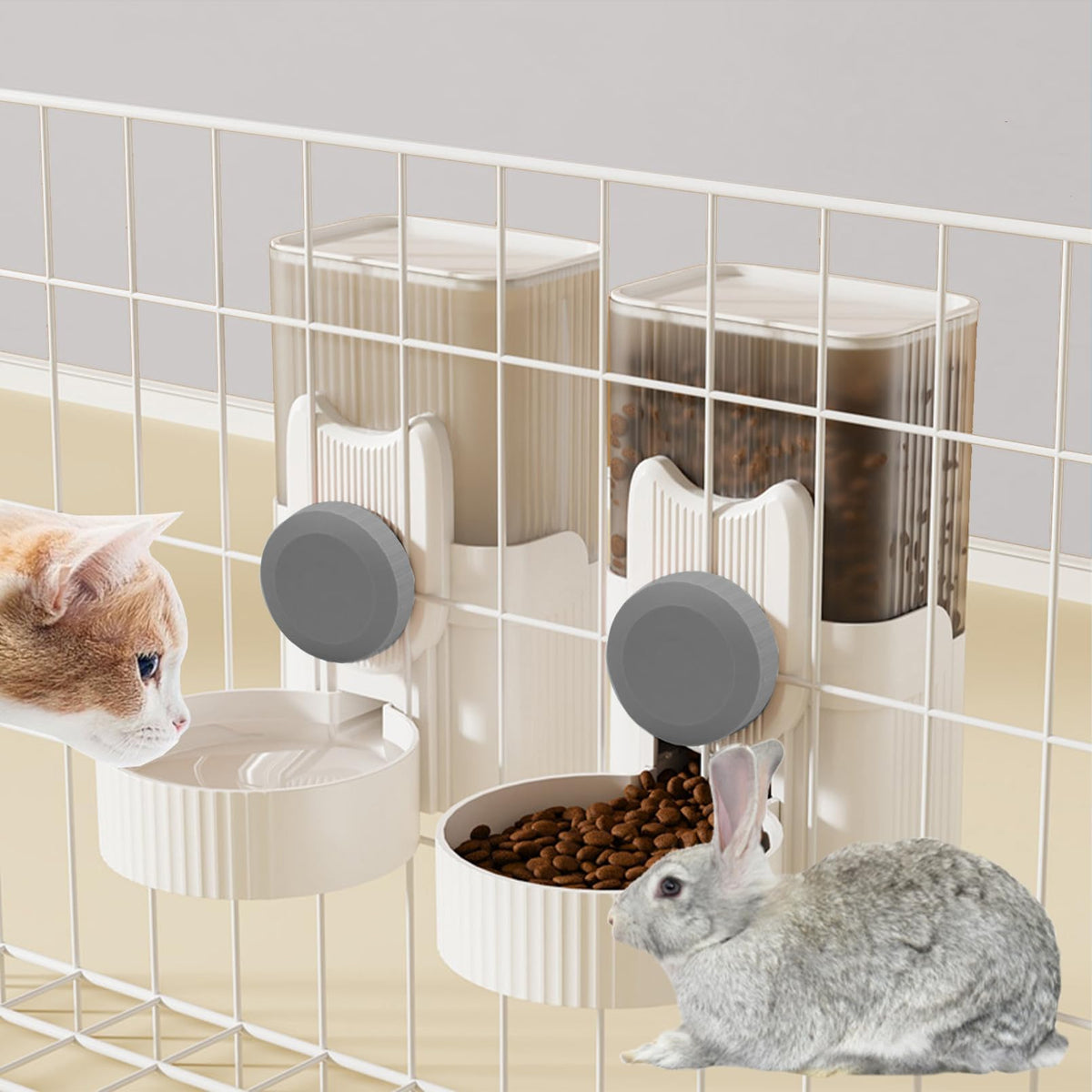 Kathson Rabbit Gravity Auto Feeder front view shows hanging design for easy setup and use.