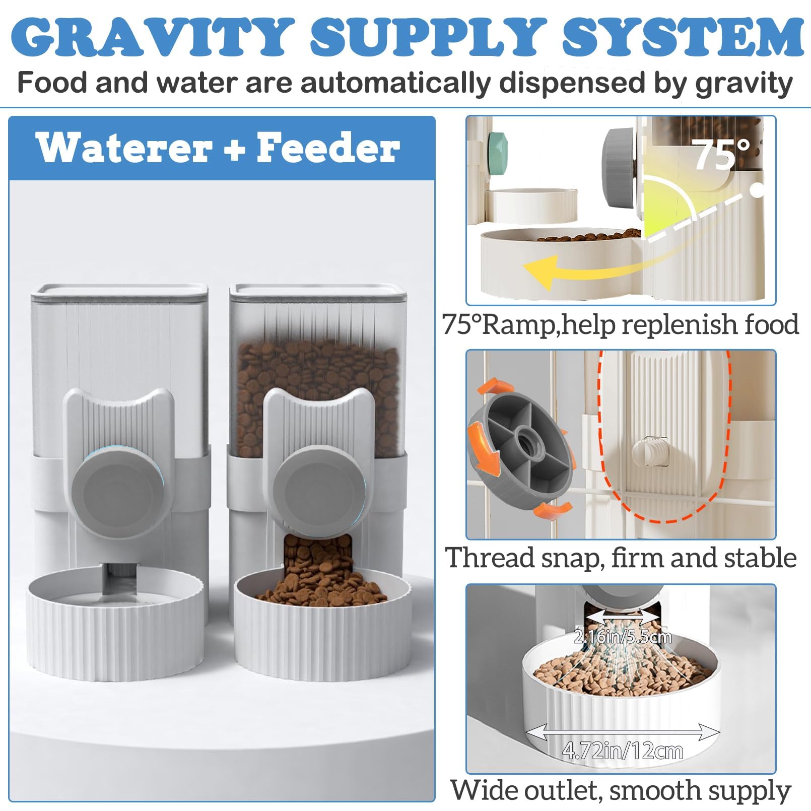 Kathson Rabbit Gravity Auto Feeder hanging clip demonstrates quick cage installation.