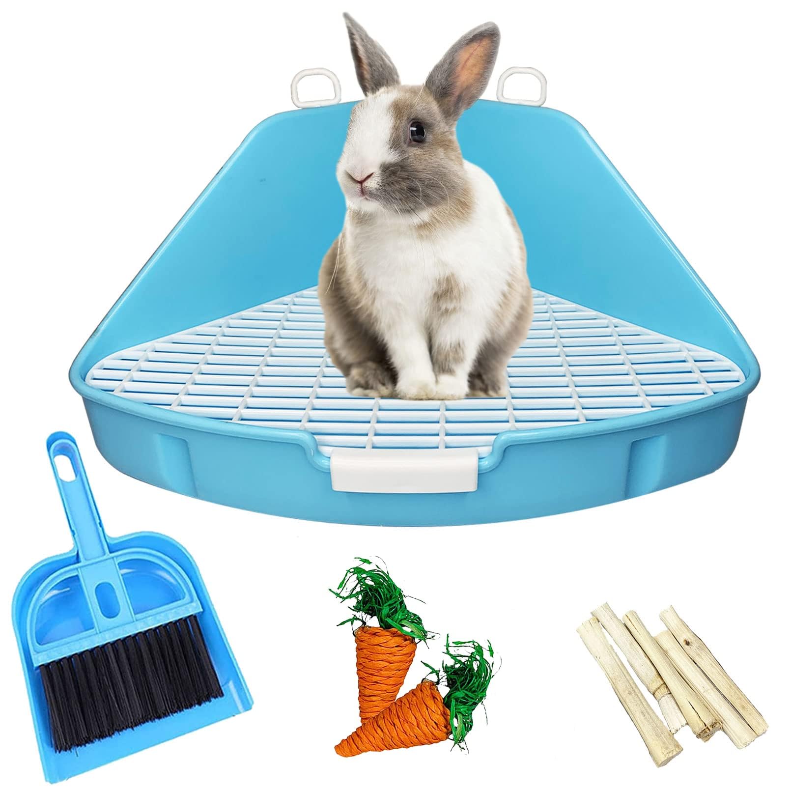Kathson rabbit litter box corner triangle blue designed for efficient corner placement