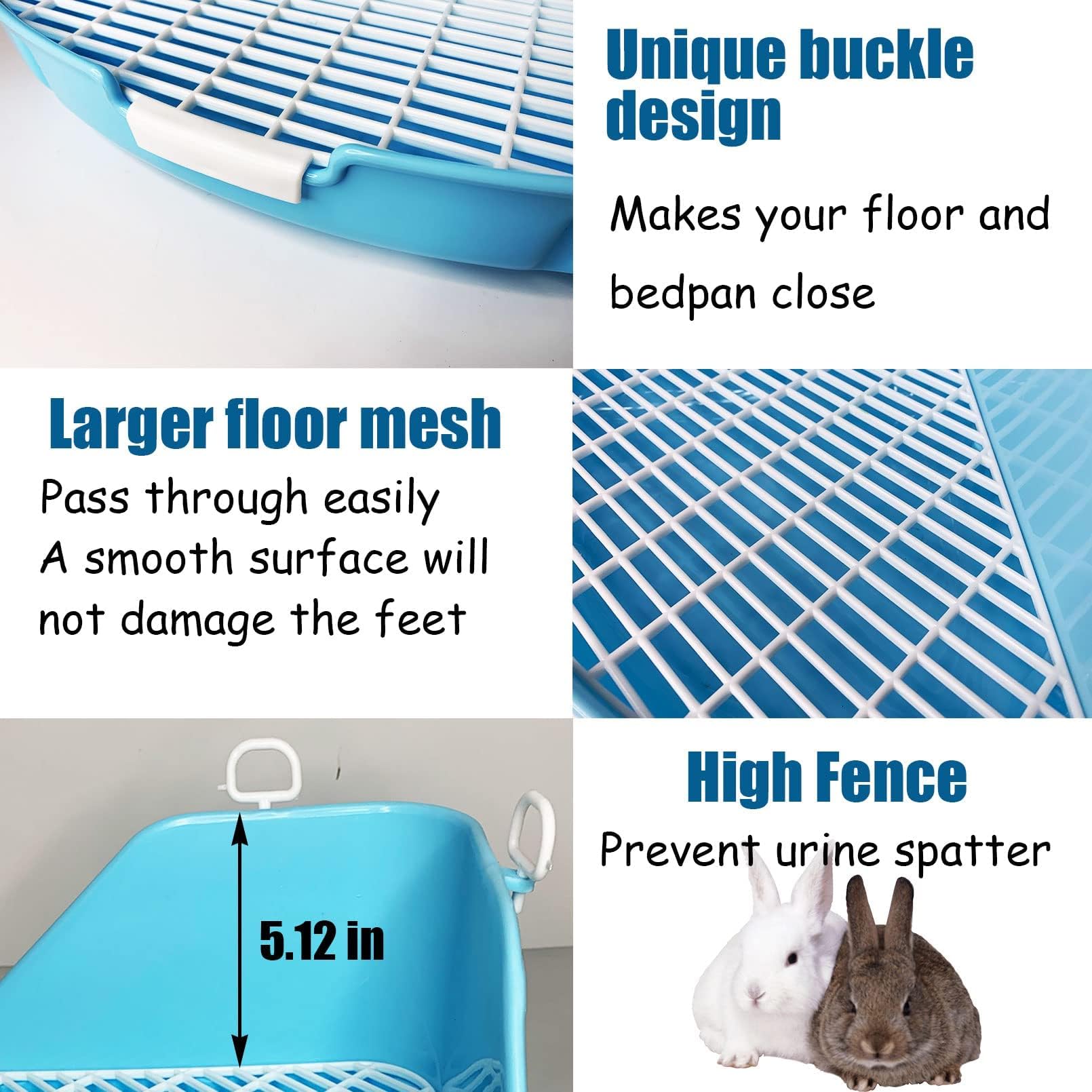 Kathson rabbit litter box easy-latches assembly helps secure and clean quickly