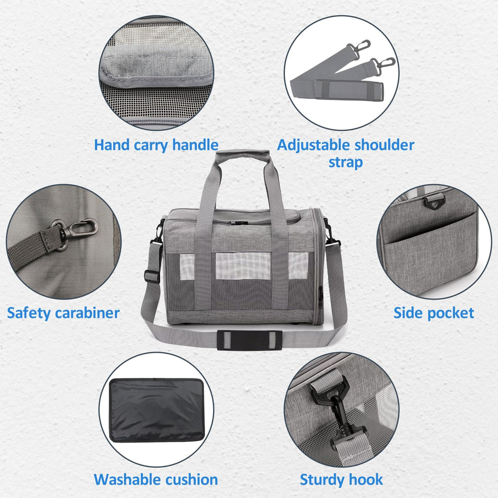 Kathson small animal carrier bag grey in use during travel by car