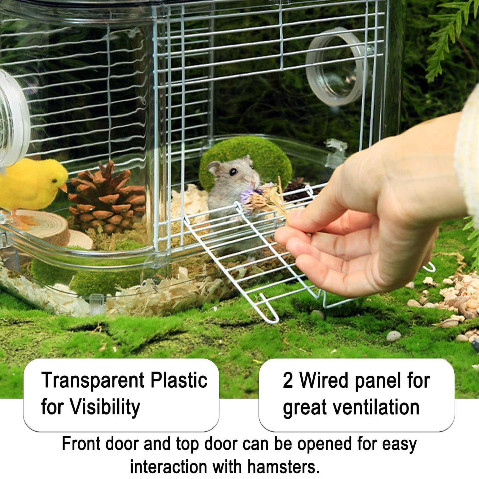Kathson carry cage front door provides quick access for cleaning and care.
