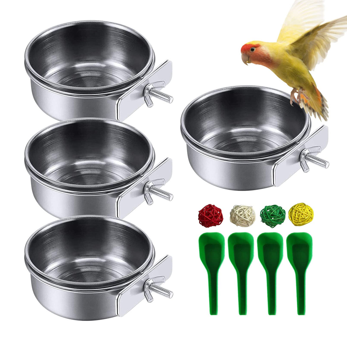 Kathson stainless steel bowls with cage clips for secure, mess-free feeding.