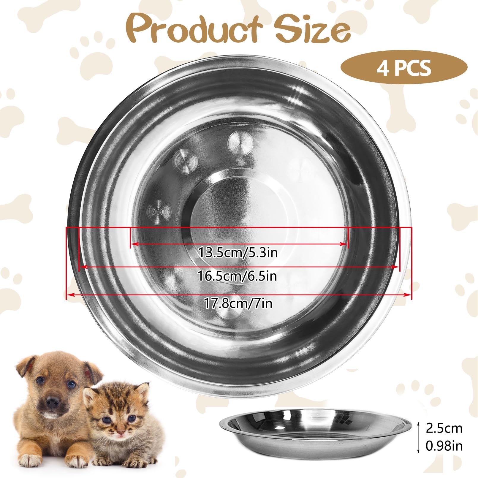 Kathson stainless steel bowls top view showing shallow depth for whisker-friendly meals