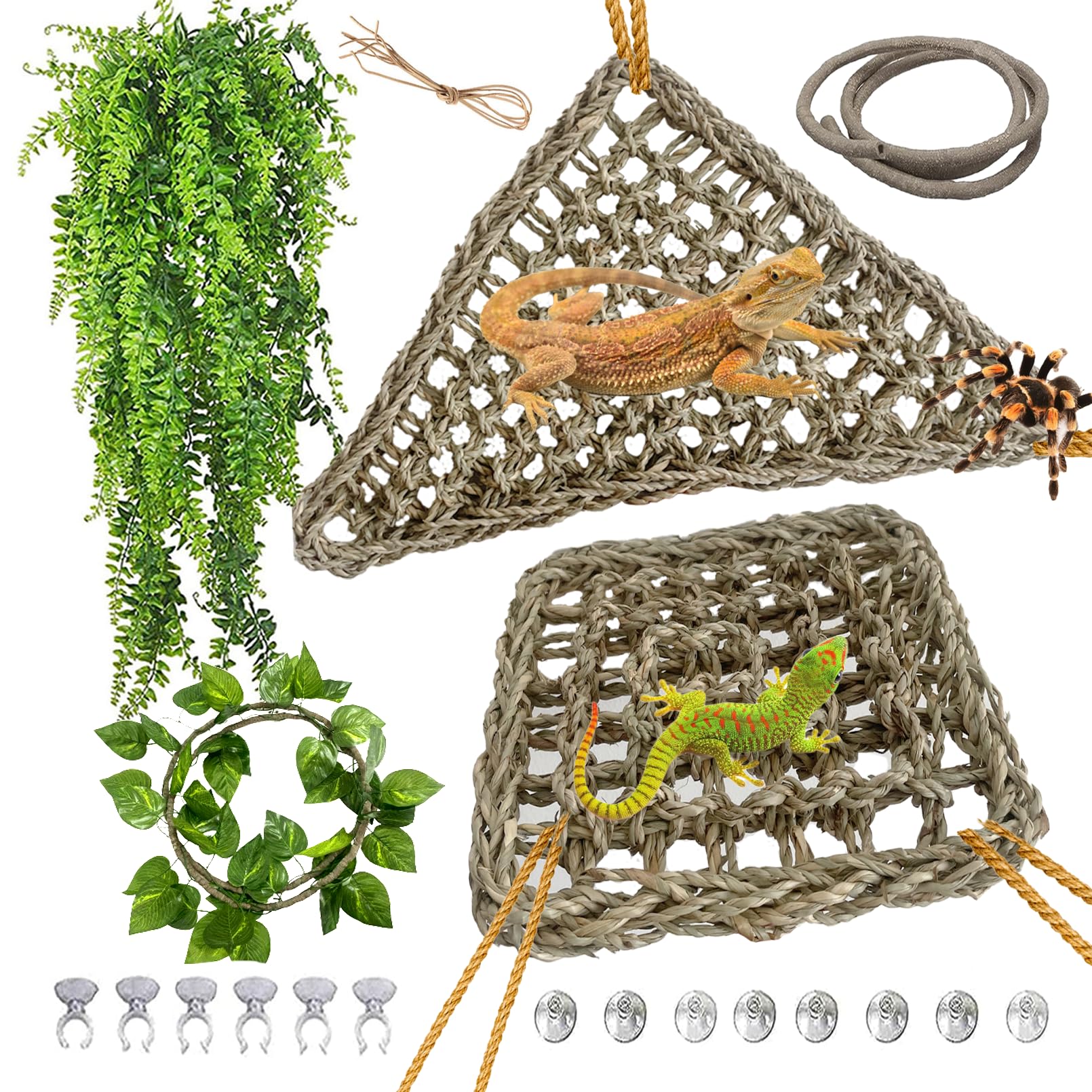 Kathson triangle seagrass reptile hammock for secure lounging and climbing