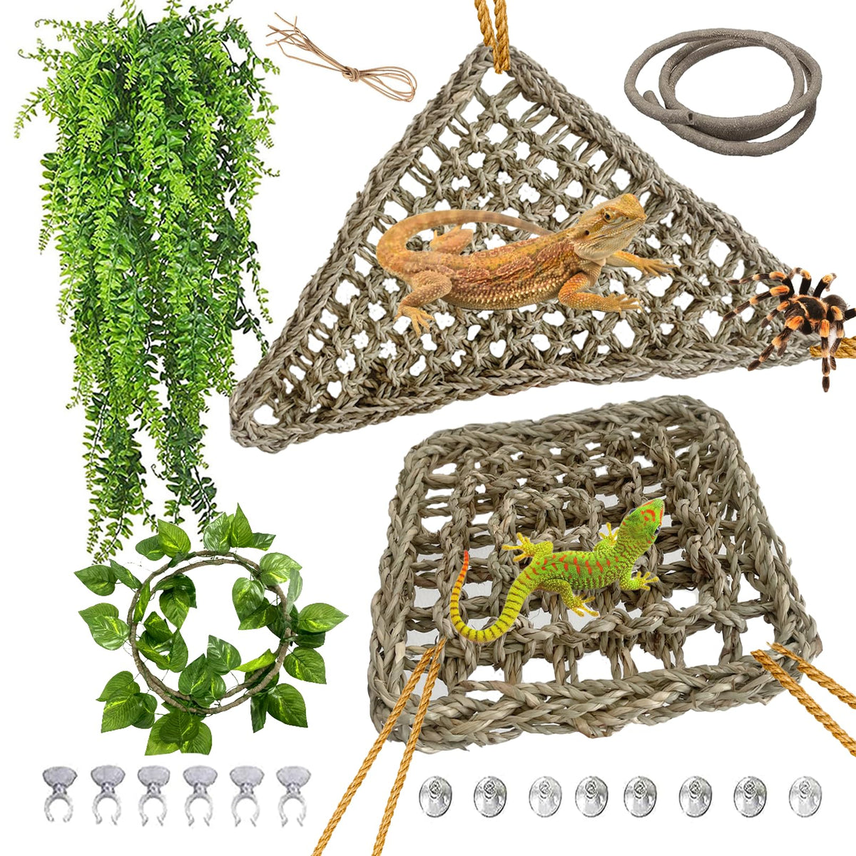 Kathson triangle seagrass reptile hammock for secure lounging and climbing