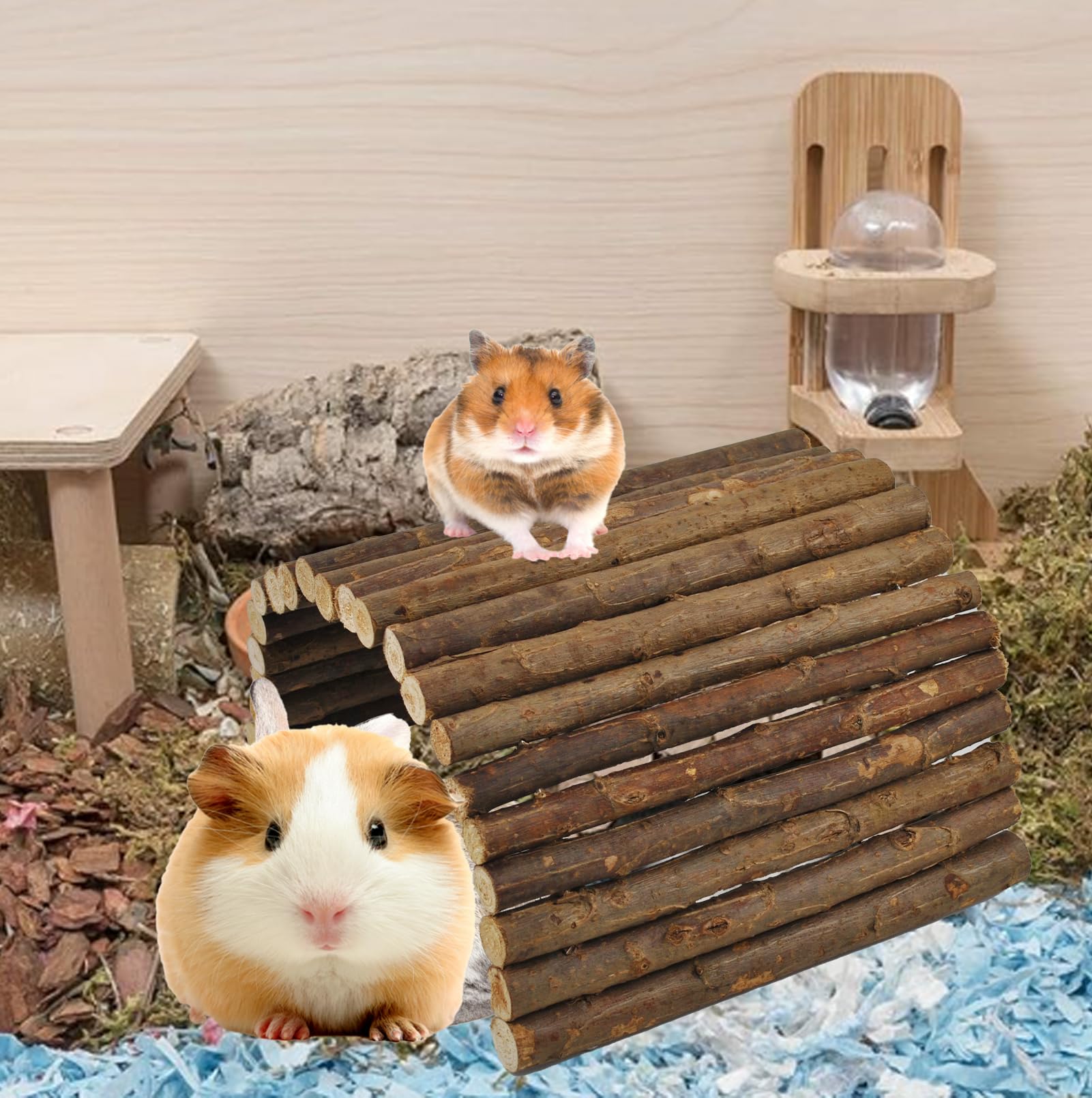 Kathson wooden hamster bridge natural wood finish emphasizes safe, chew-friendly enrichment.