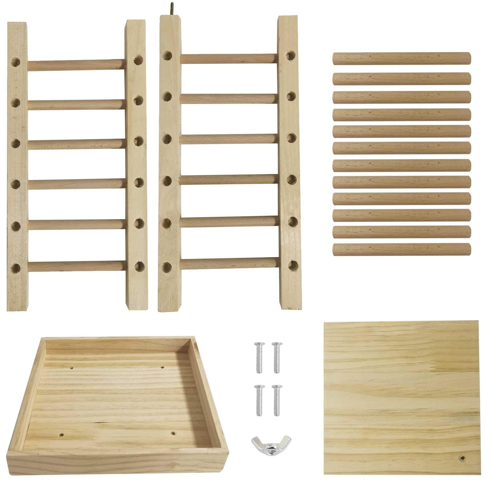 kathson wooden hay feeder in cage demonstrates space-saving design for small habitats.
