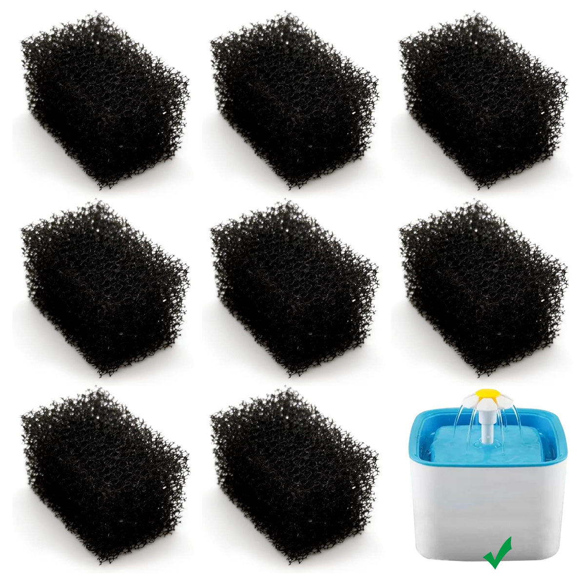 Katlikatqi 8-pack pre-filter sponges for 84oz fountain, faster filtration and cleaner water