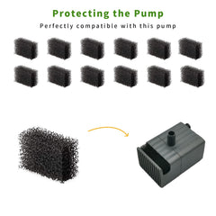 Katlikatqi high-density foam filter capturing hair and debris for cleaner water.