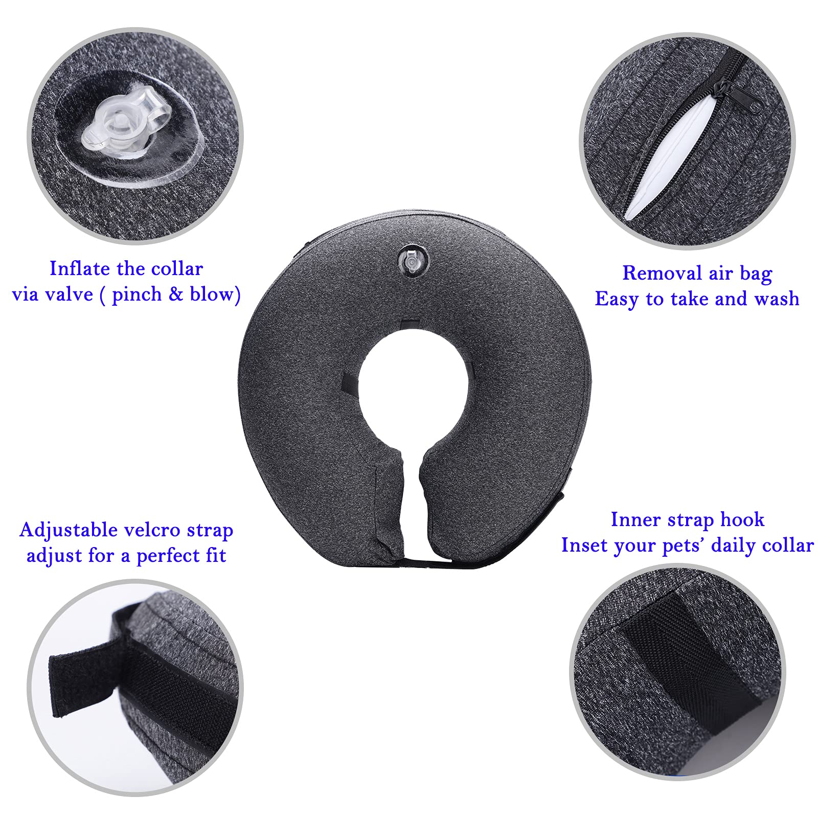Katoggy inflatable dog cone collar easy-clean interior and plush exterior.