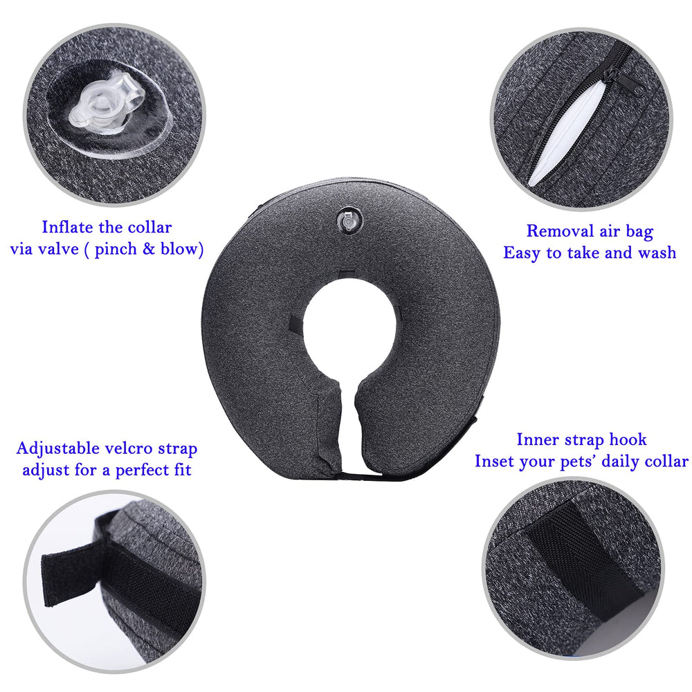 Katoggy inflatable dog cone collar easy-clean interior and plush exterior.