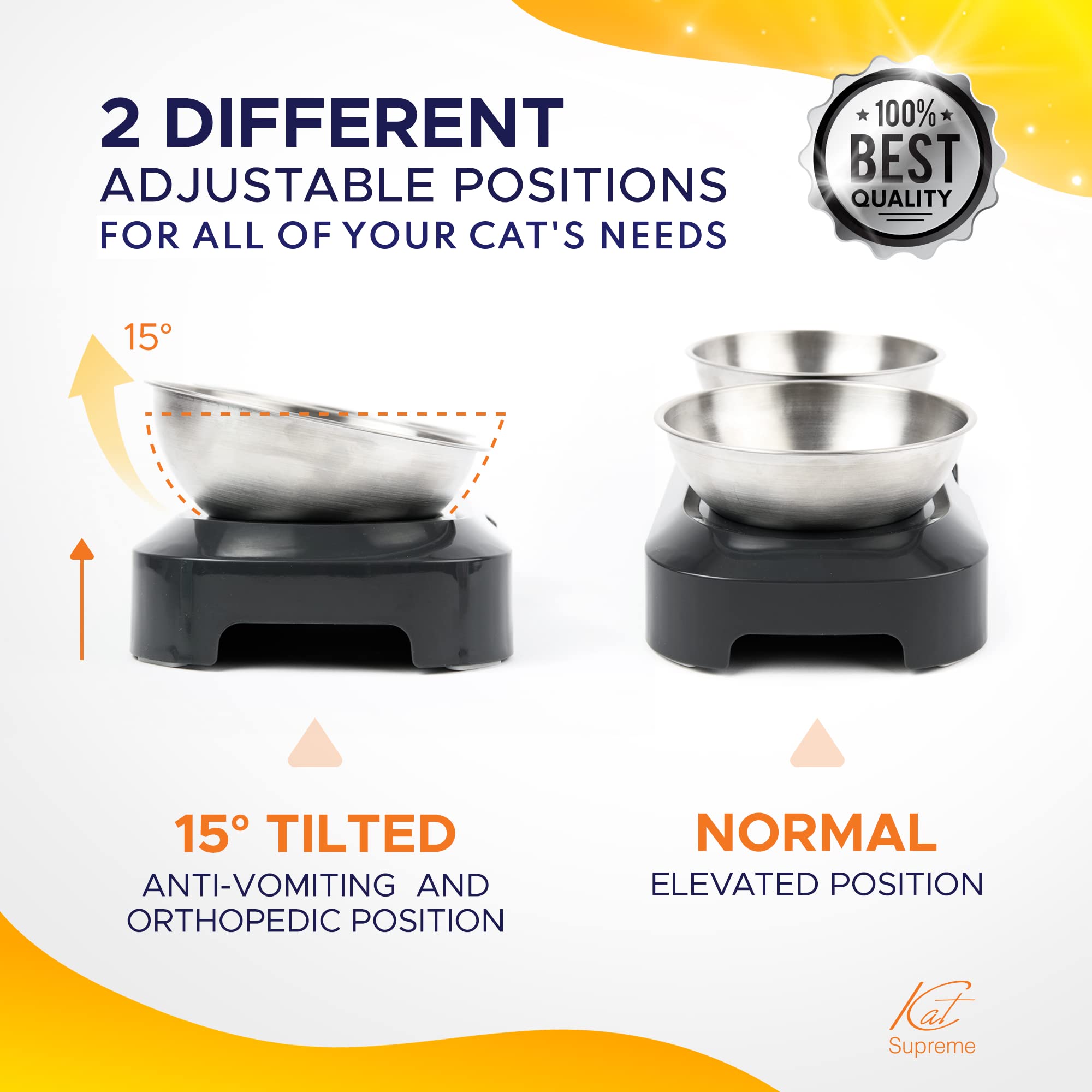 Katsupreme tilted cat bowls at 15 degrees for natural eating angle