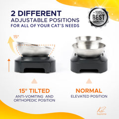 Katsupreme tilted cat bowls at 15 degrees for natural eating angle