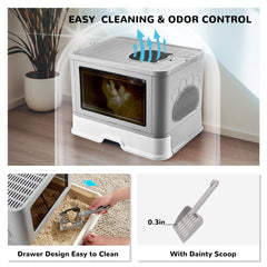 Kattypet Foldable Box drawer cleaning shows effortless pull-out cleanup after use.