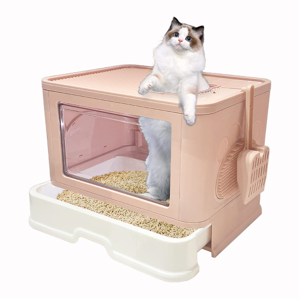 Kattypet foldable enclosed top-entry cat toilet front door for quick cleaning access