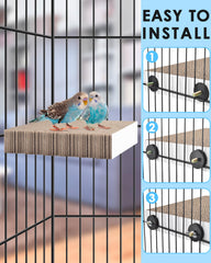 KATUMO 7-8 inch perch platform mounted in a cage for birds.