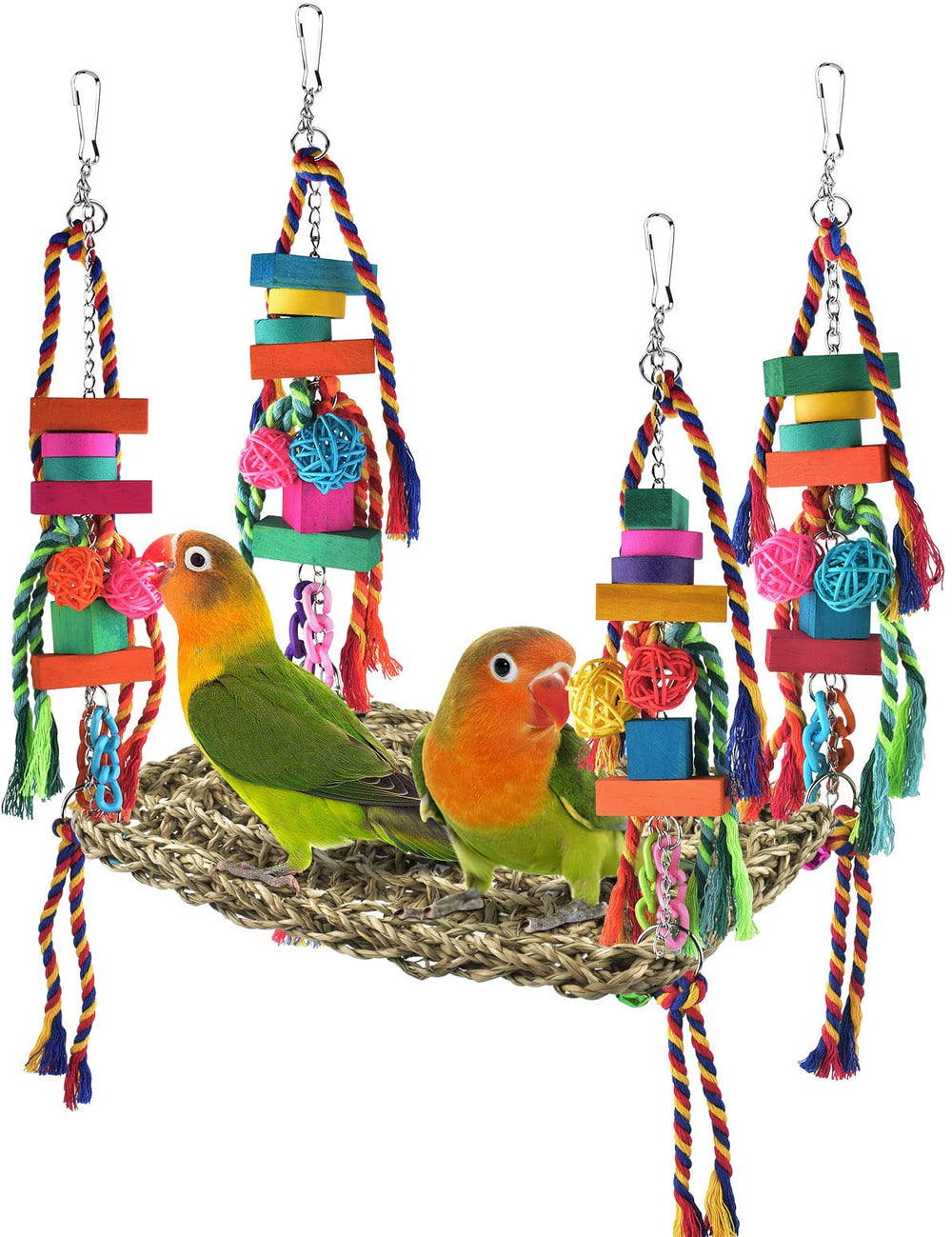 KATUMO bird-foraging wall toy on seagrass hammock promotes exploration and mental stimulation.