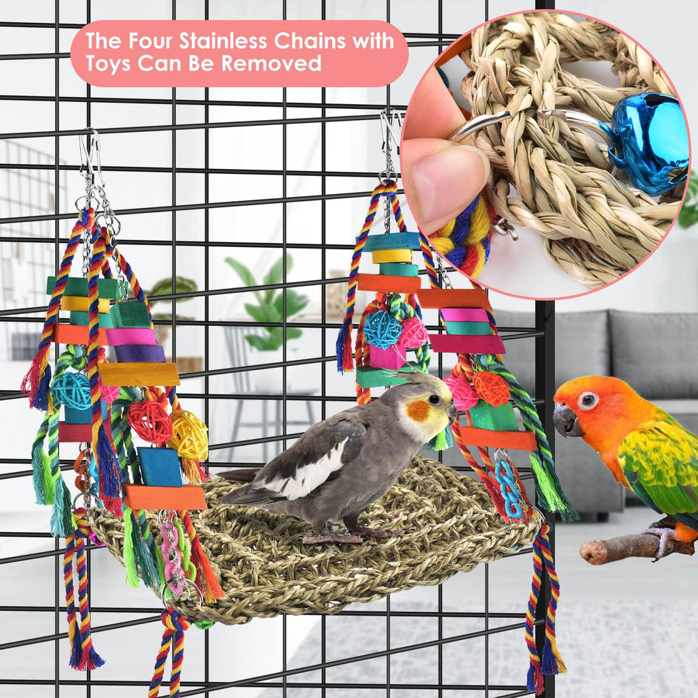 KATUMO bird room setup shows easy hanging inside or outside cages for versatility.