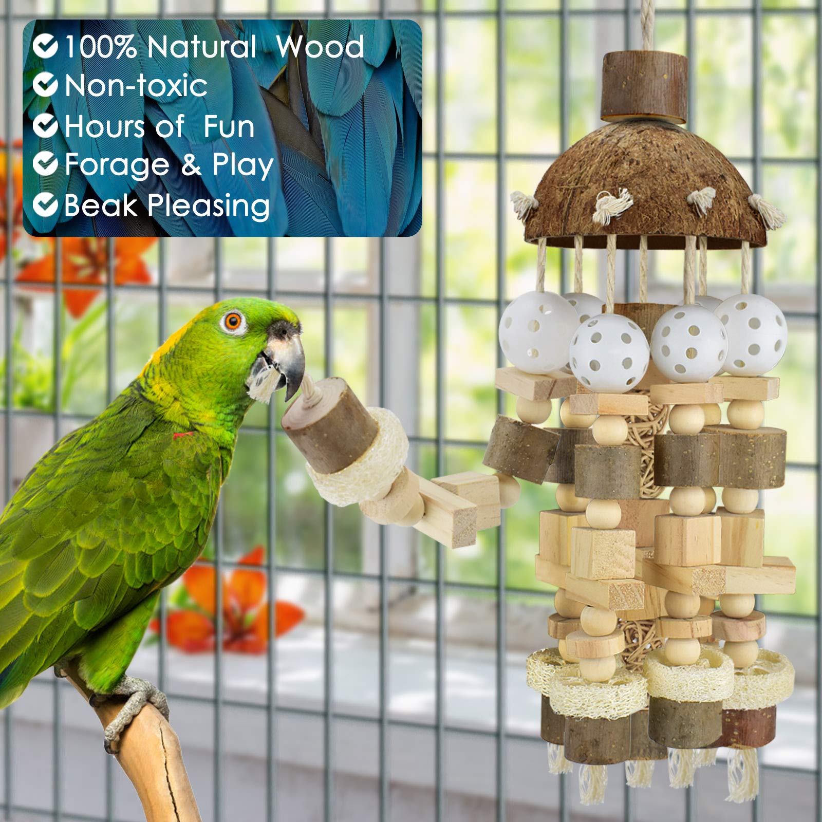 KATUMO Bird Toy wadded rope offers adjustable suspension and secure placement.