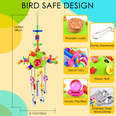 KATUMO bird toy with colorful acrylic pacifiers for visual stimulation and curiosity.