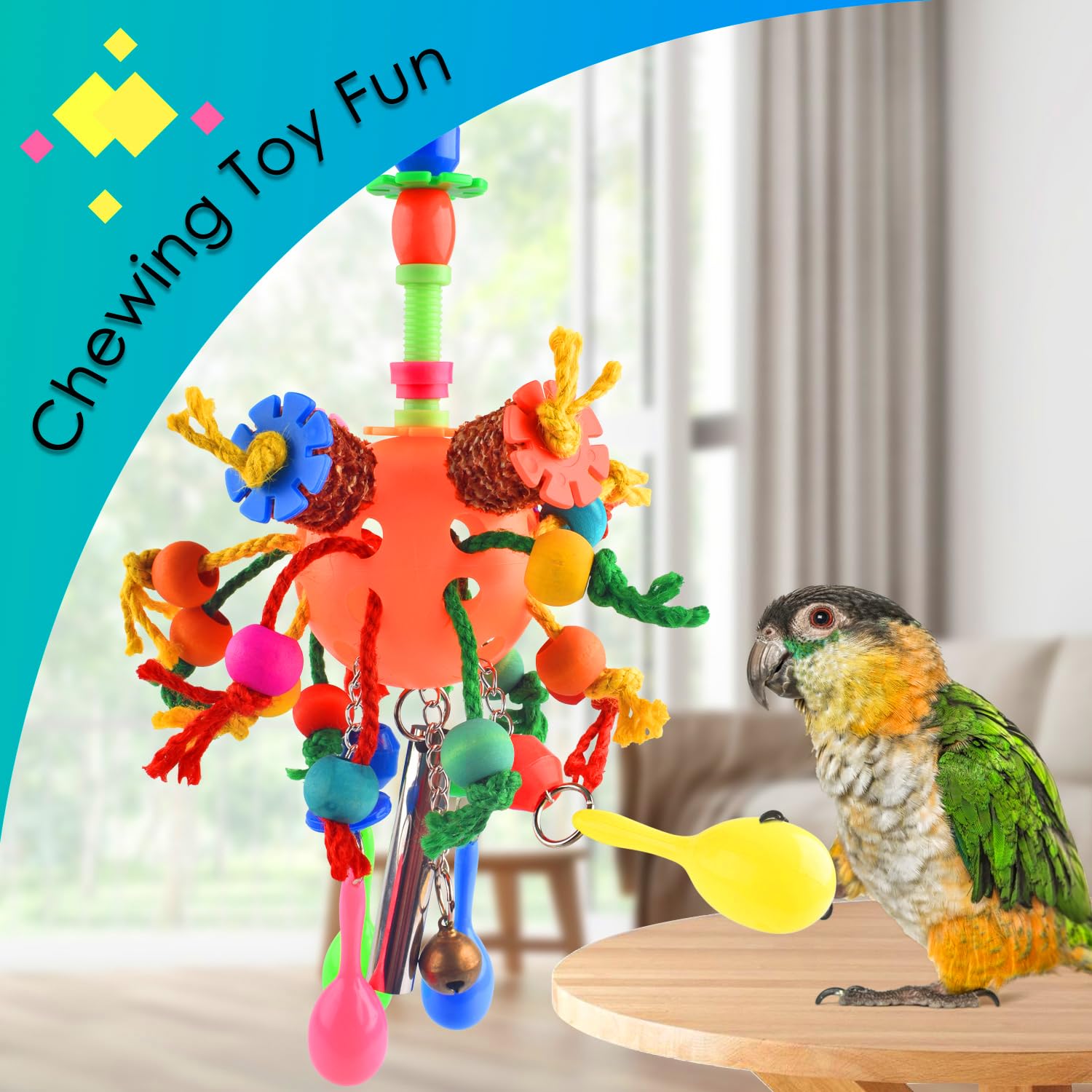 KATUMO colorful wooden beads offer safe chewing and visual interest.