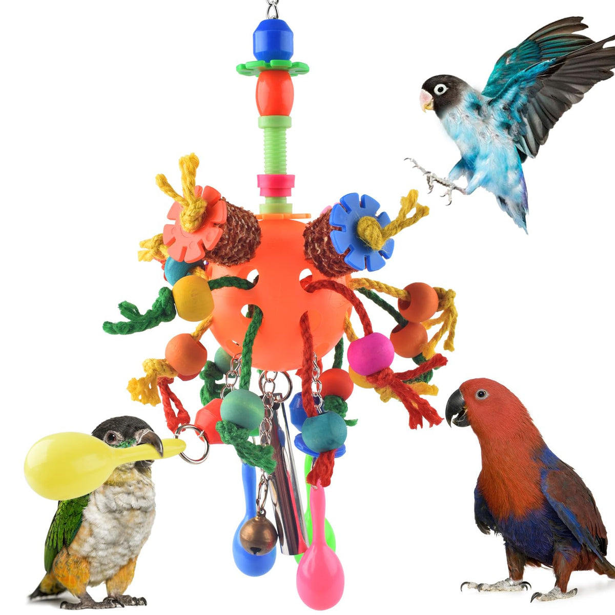 KATUMO parrot ball treats hanging foraging toy for engaging play.