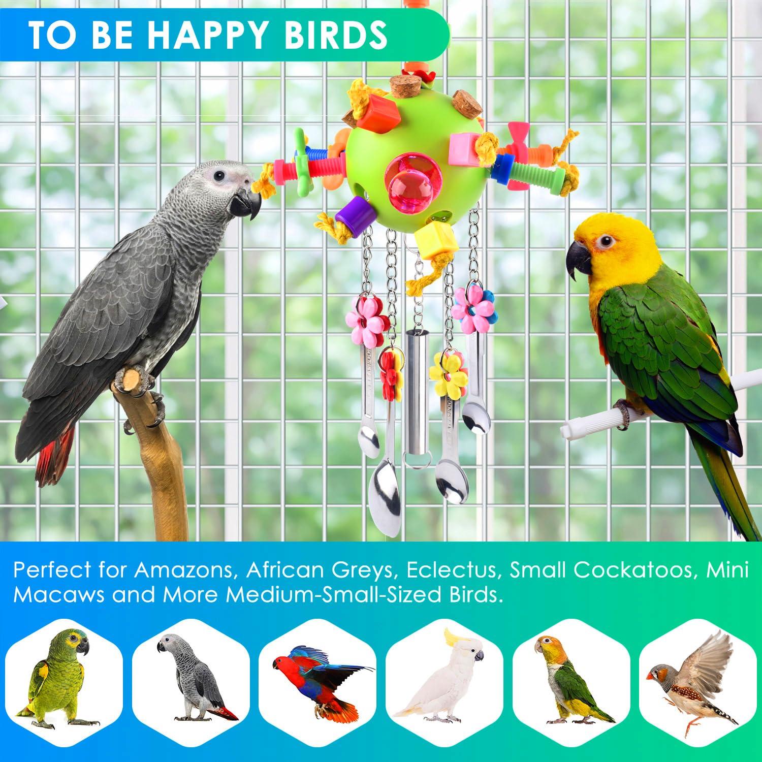 KATUMO toy set suits small to medium birds like cockatiel and parakeet.
