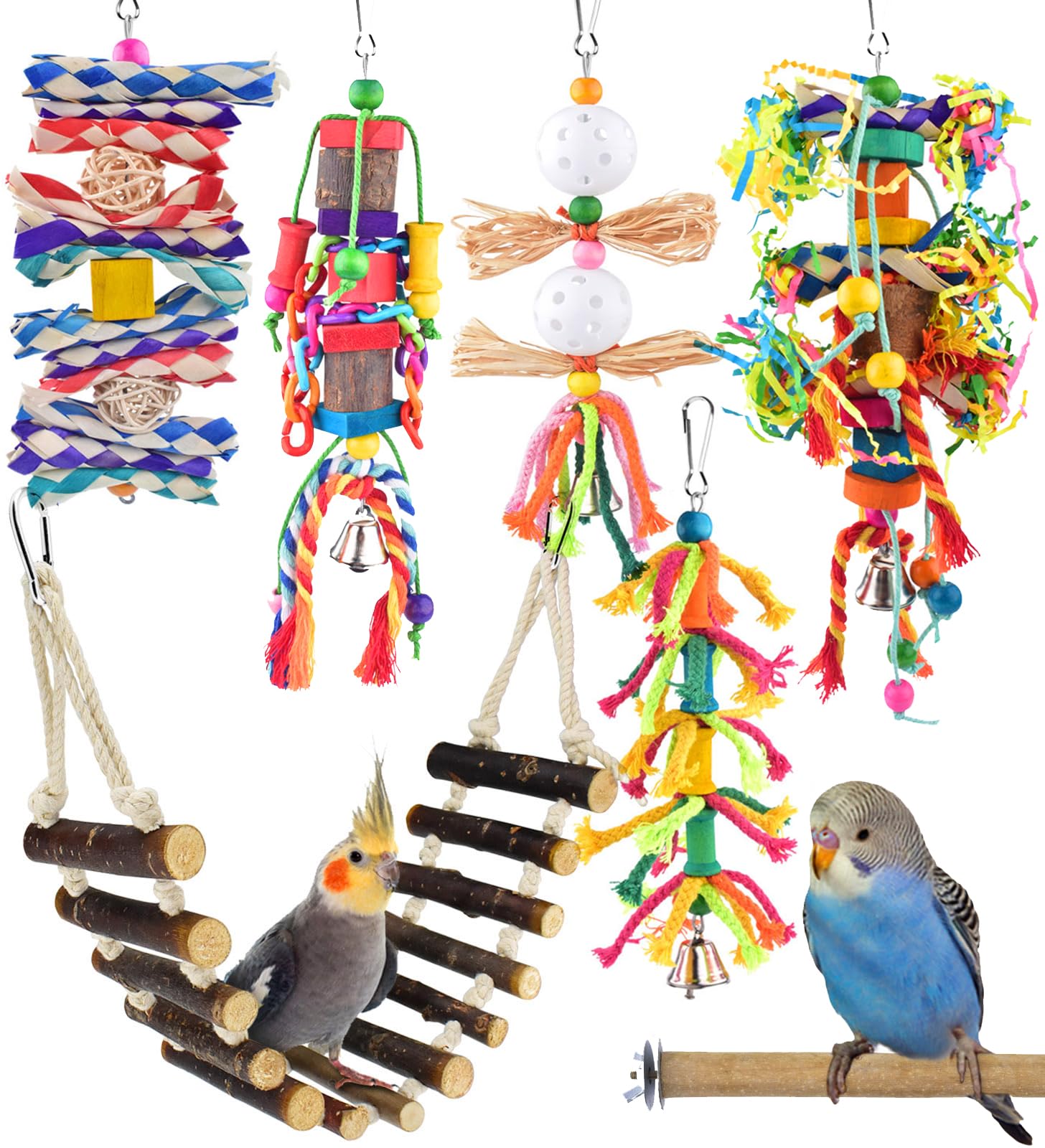 KATUMO Bird Toys offer various types to entertain parakeets with engaging, colorful play.