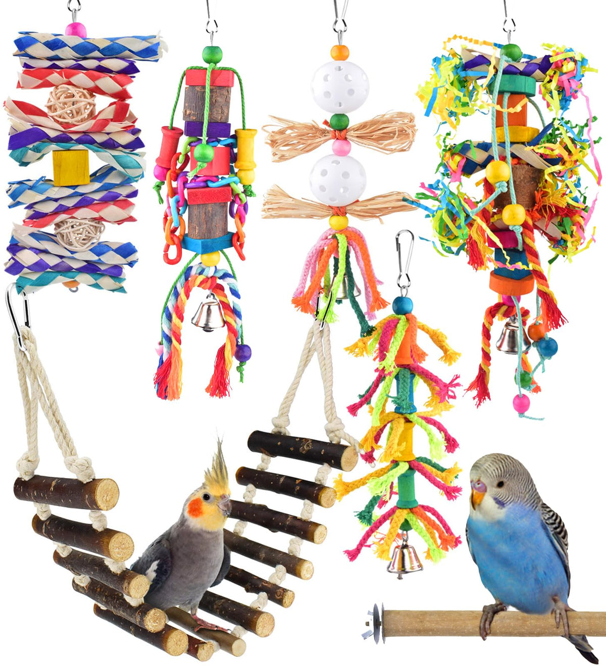 KATUMO Bird Toys offer various types to entertain parakeets with engaging, colorful play.